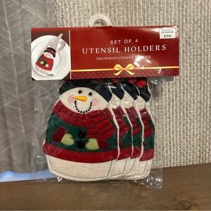 Bed Bath & Beyond Set of 4 Snowman‎ Utensil Holders Holiday Christmas NEW